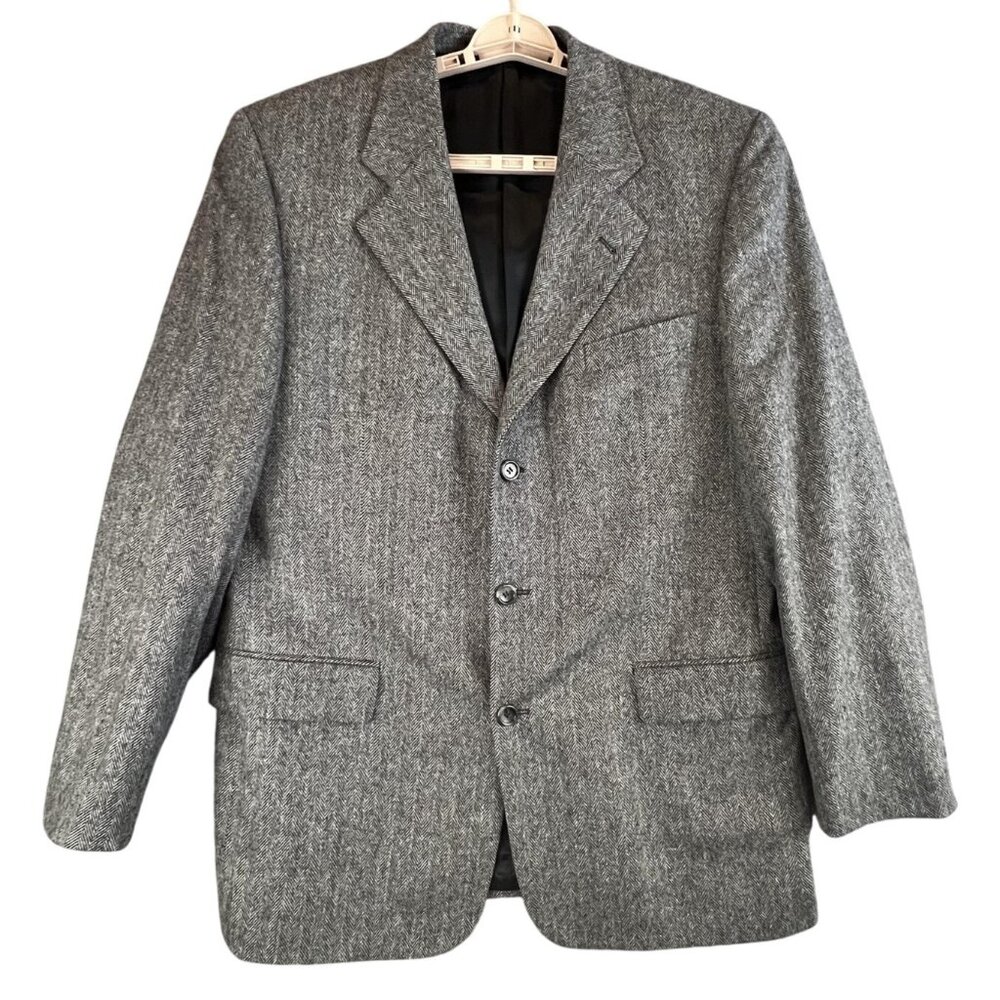 John Clarendon Blazer Mens 42 Gray Herringbone Wool Camelhair Sport Coat